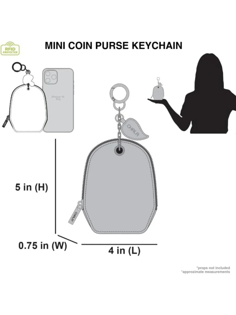 RFID Mini Coin Purse Keychain - Women's Card Holder & Coin Accessory - Black